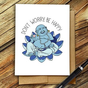 Fett Buddha Karte, lachender Buddha, keine Sorge freuen, Yoga-Karte, Zen-Grußkarte, Lotus-Karte