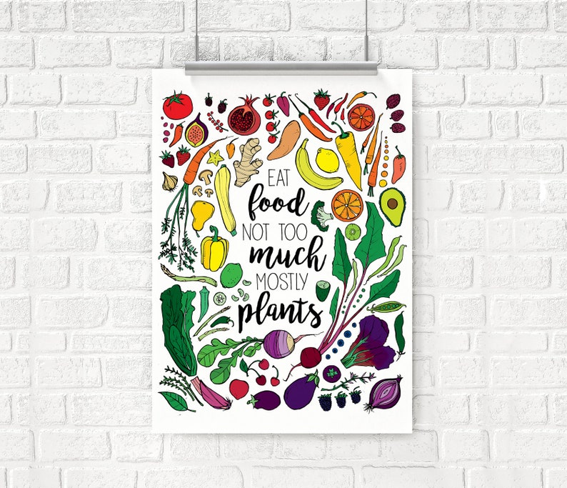 Eat food not too much mostly plants, Michael Pollan, Kitchen Art, Kitchen Decor, Vegan, Vegetarian image 3