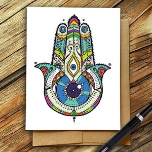 Hamsa card, Evil Eye, Good Luck, Greeting Card, Blessing