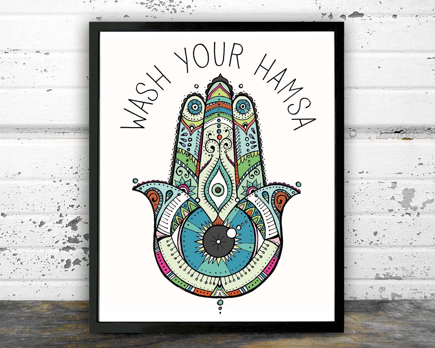 Bathroom Art Wash Your Hands Yoga Hamsa Decor Yoga art | Etsy