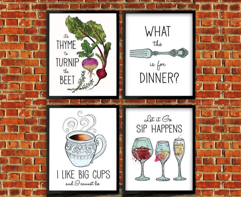 Kitchen Art Funny Kitchen Puns Wine Art Coffee Print Etsy
