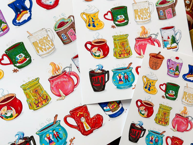 Glühwein mugs art print, German Christmas markets, Germany art, Germany gift image 4