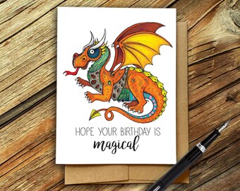 Dragon Card, Dragon Birthday card, Magical Birthday