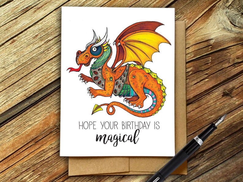 Dragon Card Dragon Birthday Card Magical Birthday Etsy
