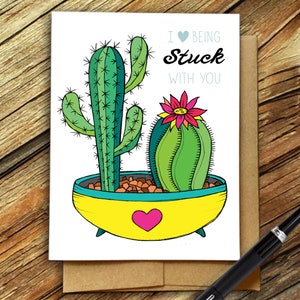 Introvertierte Karte, ich liebe es, mit dir geklebt zu werden, Kaktus karte, sukkulente Karte