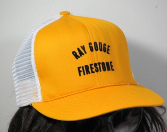 Vintage Ray Gouge Firestone Snapback Mesh Trucker Hat 1970s 70s 1980s 80s Baseball Cap Abco USA Made