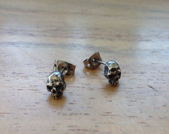 Handmade Skull Studs, Sterling Silver