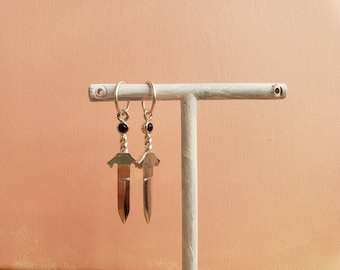 Onyx & Silver Dagger Earrings, Handmade