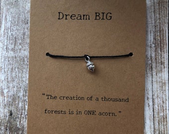 Dream BIG Wish Bracelet, Silver Acorn Charm Bracelet, Inspirational, Intentions, Minimal Bracelet