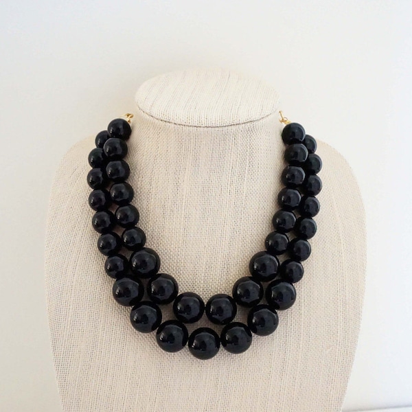 Big Black Bead Necklace Etsy