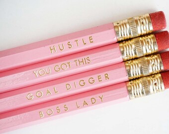 Pink Personalized Pencils | Boss Lady Pencils | Feminist Pencils | The Future is Female Pencils