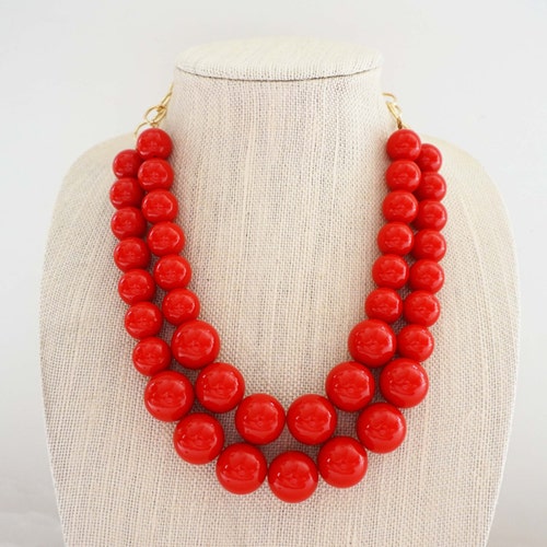 Big Red Beaded Necklace - Etsy Ireland