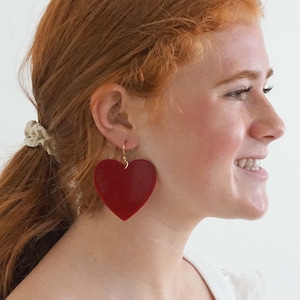 Dark Red Acrylic Heart Earrings | Love Earrings | Valentine Earrings
