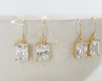 Crystal Square Cut Gem Earrings | Bridesmaid Earrings | Wedding Jewelry | ECG19, ECS19