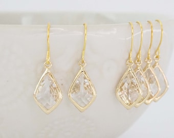 Crystal and Gold Gem Earrings | Bridesmaid Earrings | Wedding Earrings | ECG8, ECS8