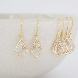 Pendientes de cristal y gemas doradas / Pendientes de dama de honor / Pendientes de boda / ECG8, ECS8