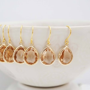 Champagne Teardrop Gem Earrings | Bridesmaid Earrings | Wedding Jewelry | ECHPG1, ECHPS1, ECHPRG1