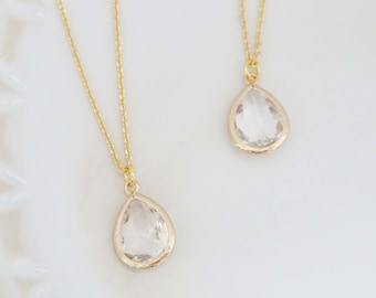 Crystal Teardrop Gem Necklace | Bridesmaid Necklaces | Wedding Jewelry | NCG1, NCS1