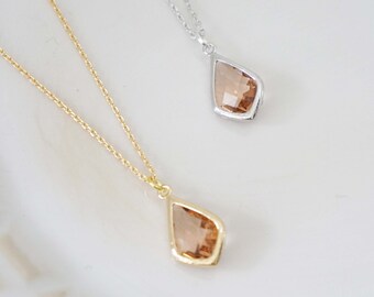 Champagne Gem Necklace | Bridesmaid Necklaces | Wedding Jewelry | NCHPG8, NCHPS8