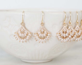 Crystal and Gold Wide Fan Gem Earrings | Bridesmaid Earrings | Wedding Earrings | ECG36, ECS36