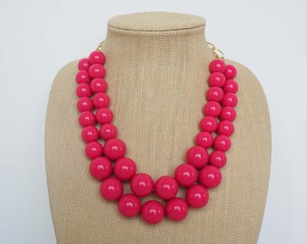 Statement Glass bead Necklace - Hot Pink