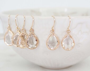 Crystal and Gold Textured Teardrop Gem Earrings | Bridesmaid Earrings | Wedding Jewelry | ECG13