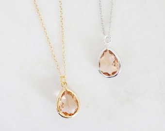 Champagne Gem Necklace | Bridesmaid Necklaces | Wedding Jewelry | NCHPG1 NCHPS1