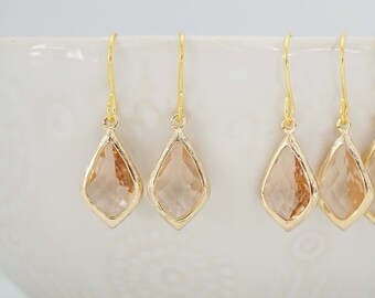 Champagne Gem Earrings | Bridesmaid Earrings | Wedding Jewelry | ECHPG8, ECHPS8