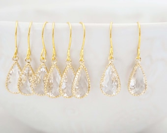Crystal Teardrop Gem Earrings | Bridesmaid Earrings | Wedding Jewelry | ECG7, ECS7