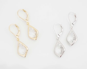 Crystal Teardrop Gem Lever Back Earrings | Bridesmaid Earrings | Wedding Jewelry | ECG8, ECS8