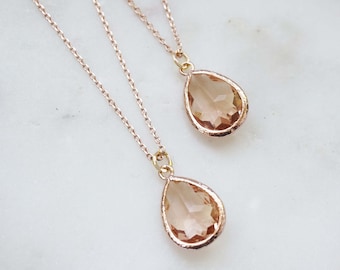 Champagne Gem and Rose Gold Necklace | Bridesmaid Necklaces | Wedding Jewelry | NCHPRG1