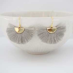Grey Fan Tassel Earrings