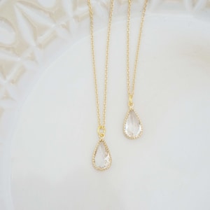 Dainty Crystal Teardrop Gem Necklace | Bridesmaid Necklaces | Wedding Jewelry | NCG7, NCS7