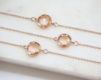 Champagne Circle Gem and Rose Gold Bracelets | Bridesmaid Bracelets | Wedding Jewelry | BCHPRG1