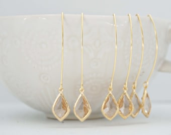 Long Hook Champagne Gem Earrings | Bridesmaid Earrings | Wedding Jewelry ELHCHPG8, ELHCHPS8