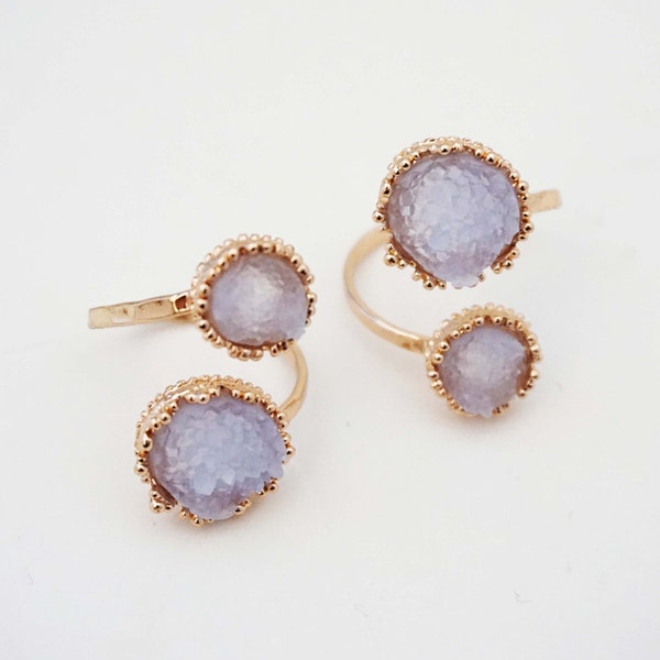 Amethyst and Gold Druzy Twist Statetment Ring