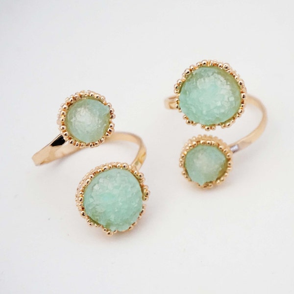 Mint Green and Gold Druzy Twist Statement Ring