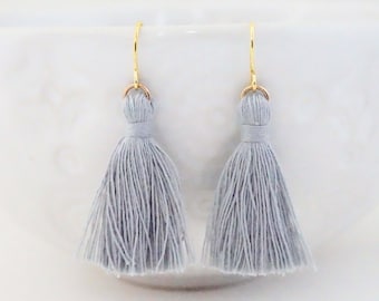 Light Grey and Gold Tassel Earrings