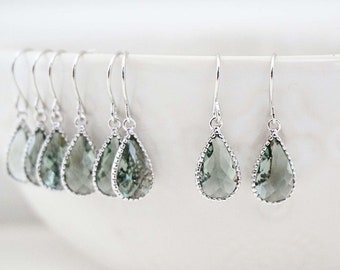 Dainty Grey Teardrop Gem Earrings | Bridesmaid Earrings | Wedding Jewelry | EGRG7, EGRS7