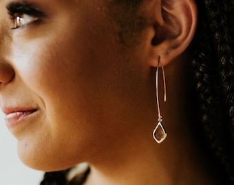 Long Hook Crystal Gem Earrings | Bridesmaid Earrings | Wedding Jewelry |  ELHCG8, ELHCS8