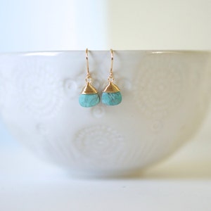Turquoise and Gold Wire Wrap Earrings | Turquoise Earrings