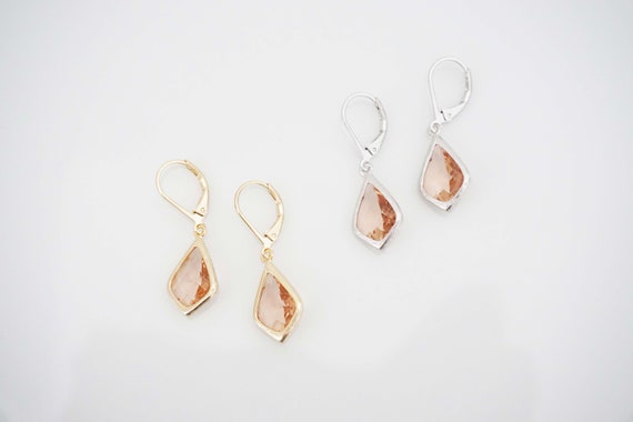 Crystal Teardrop Gem Lever Back Earrings | Bridesmaid Earrings | Wedding Jewelry | ECHPG8, ECHPS8