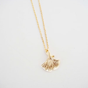 Matte Gold Ginkgo Leaf Necklace | Gingko Charm Necklace | Gingko Necklace