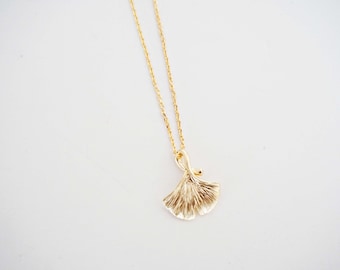 Matte Gold Ginkgo Leaf Necklace | Gingko Charm Necklace | Gingko Necklace