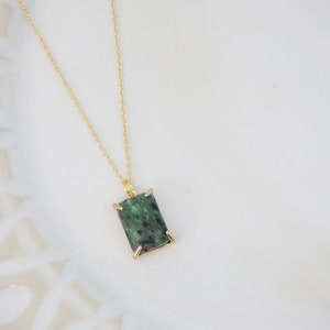 Green Jade Square Pendant Necklace