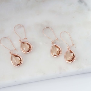 Champagne and Rose Gold Teardrop Gem Hoop Earrings | Bridesmaid Earrings | Wedding Jewelry | EHCHPRG1