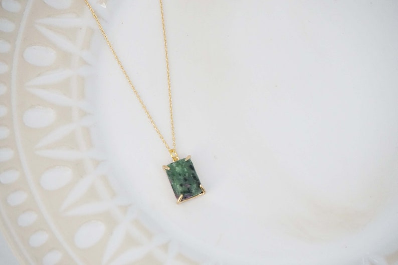 Green Jade Square Pendant Necklace