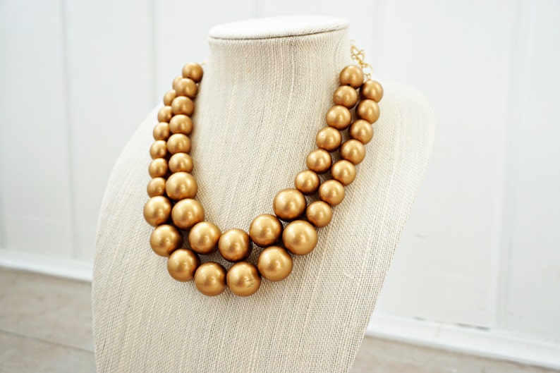 Matte Gold Bead Statement Necklace Etsy