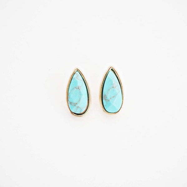 Turquoise and Gold Teardrop Post Stud Earrings