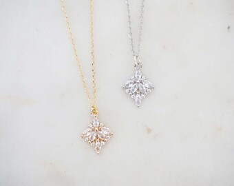 Crystal Gem Fan Drop Necklaces | Bridesmaid Necklaces | Wedding Necklaces | NCG31, NCS31